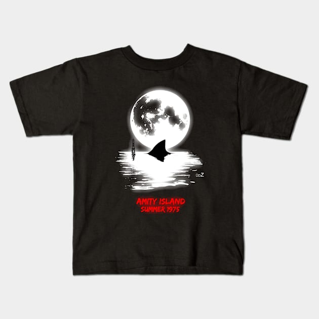 Jaws full moon graphic Kids T-Shirt by udezigns